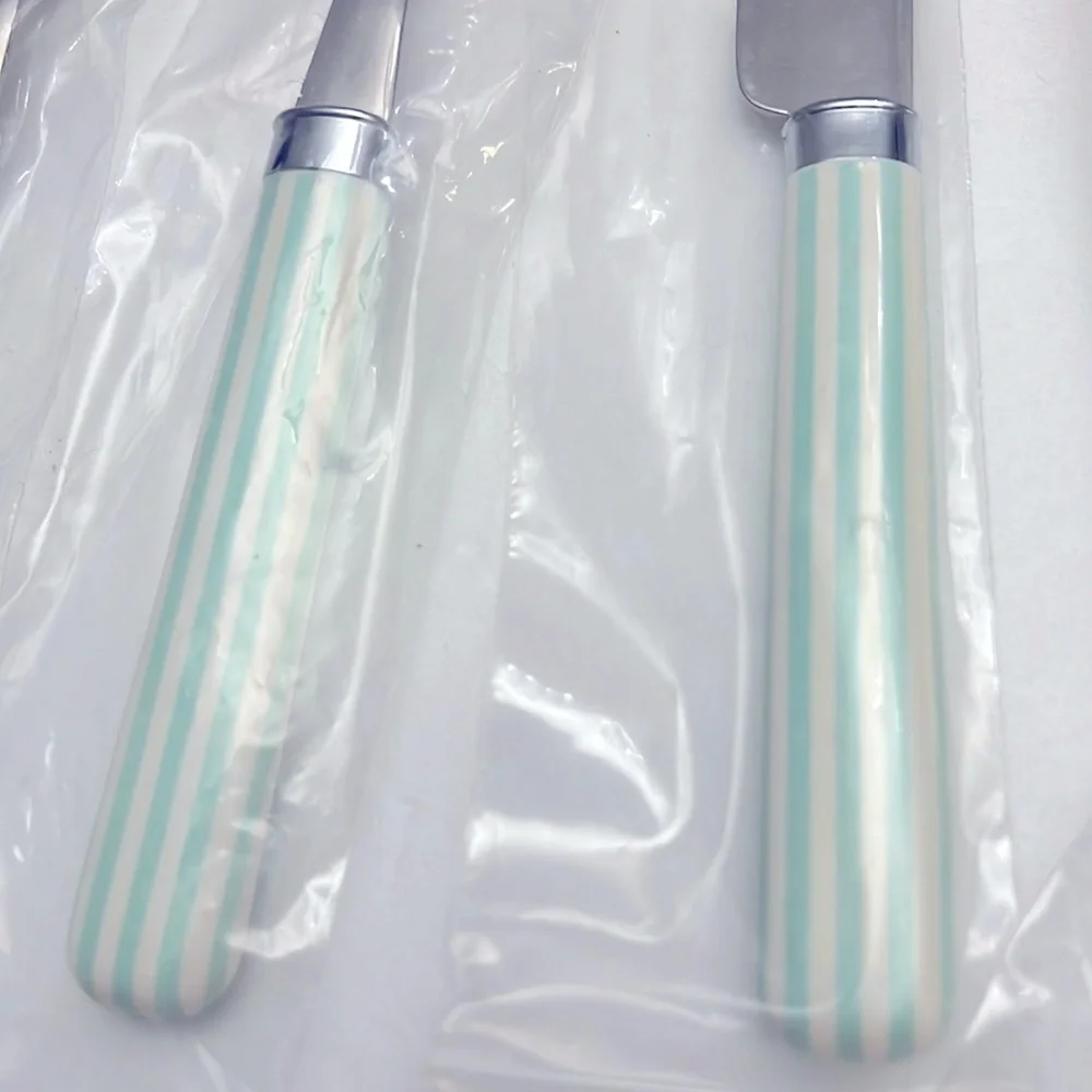 5 Piece Place Setting Green Struped Silverware Sheffield stainless England